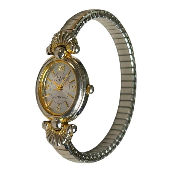 Vintage Sarah Coventry Supreme Two Tone Gold Silver MOP Expansion Band Watch - Picture 3 of 5